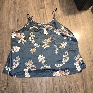 Floral Sleeveless Top - Blue and White